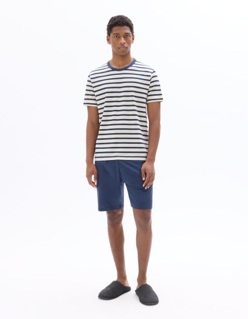 Pyjama t-shirt rayé et short 100% coton - bleu