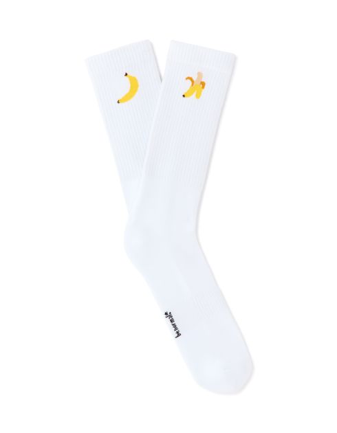 Chaussettes hautes motif banane - blanche