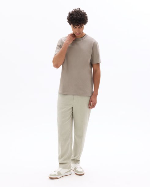 T.02 T-Shirt boxy col rond 100% coton épais - gris taupe