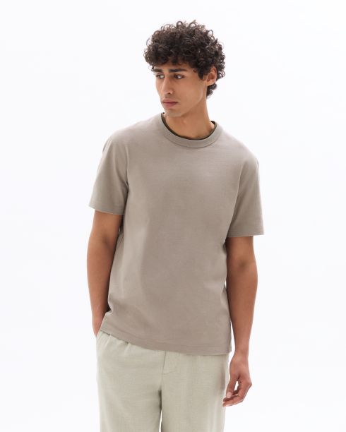 T.02 T-Shirt boxy col rond 100% coton épais - gris taupe