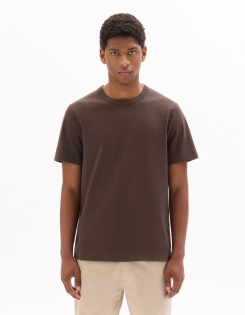 T.02 T-Shirt boxy col rond 100% coton épais - marron glacé