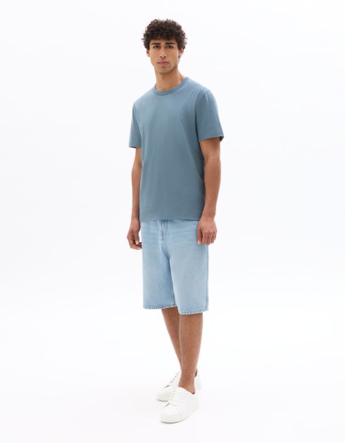 T.02 T-Shirt boxy col rond 100% coton épais - bleu
