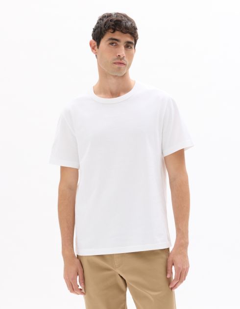 T-shirt boxy col rond 100% coton épais - blanc
