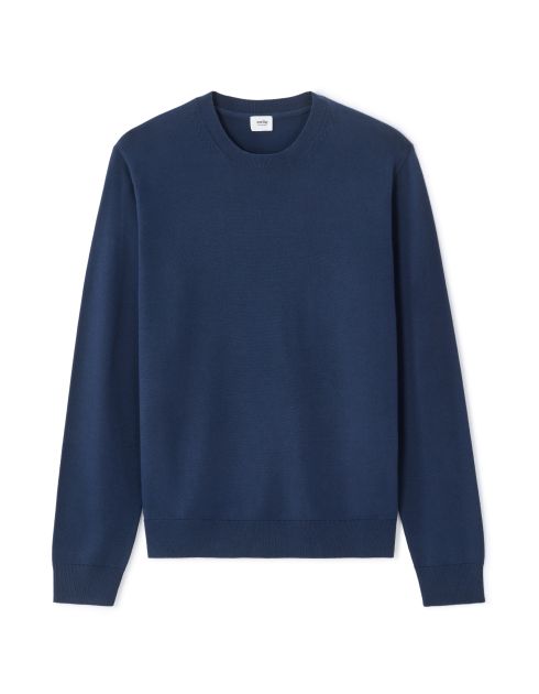 Pull col rond uni en maille fine - bleu