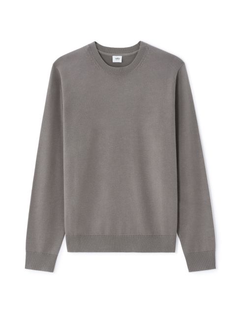 Pull col rond uni en maille fine - gris