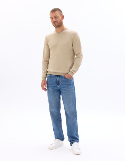 K.02 Pull col rond uni en maille fine - beige clair