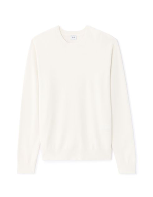 Pull col rond uni en maille fine - blanc
