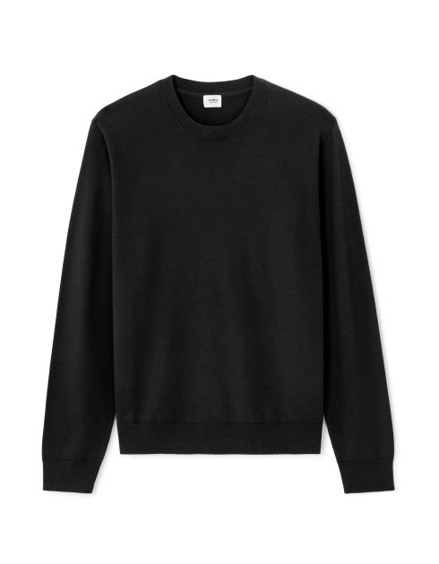 Pull col rond uni en maille fine - noir