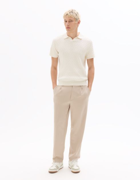 Polo regular en maille reliéfé - écru