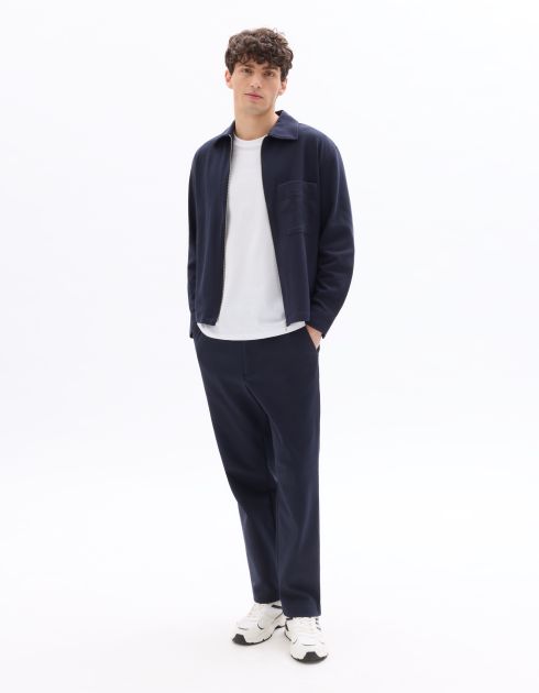Pantalon straight en twill de coton stretch - marine