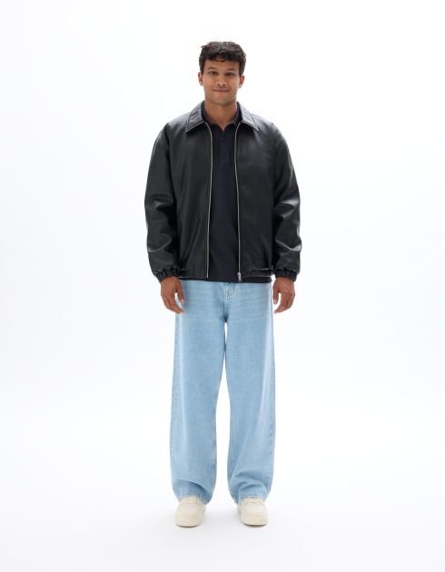 Blouson en faux-daim col chemise - noir