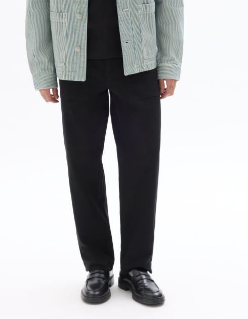 Pantalon straight 100% coton poche plaqué - noir