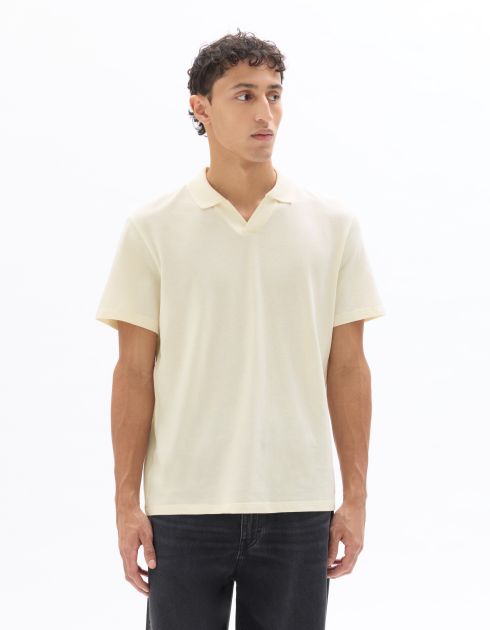 Polo piqué regular col requin - blanc
