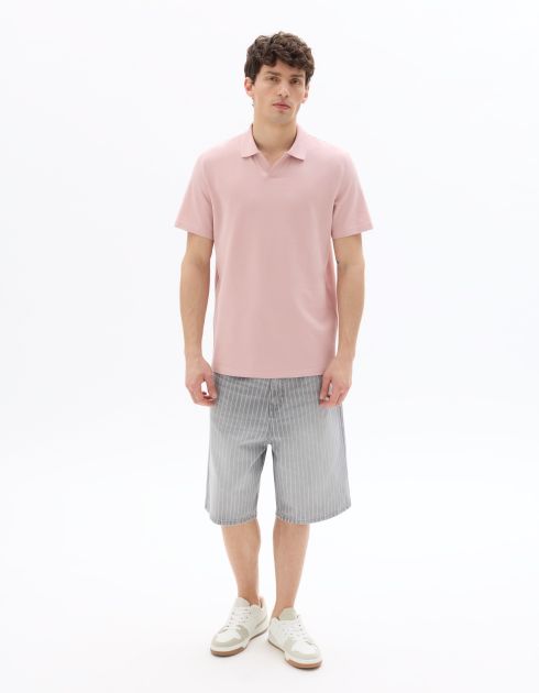 Polo piqué regular col requin - rose clair