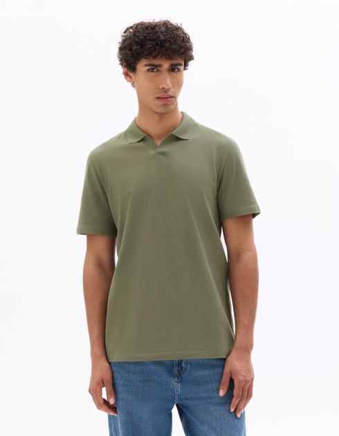 Polo piqué regular col requin - kaki