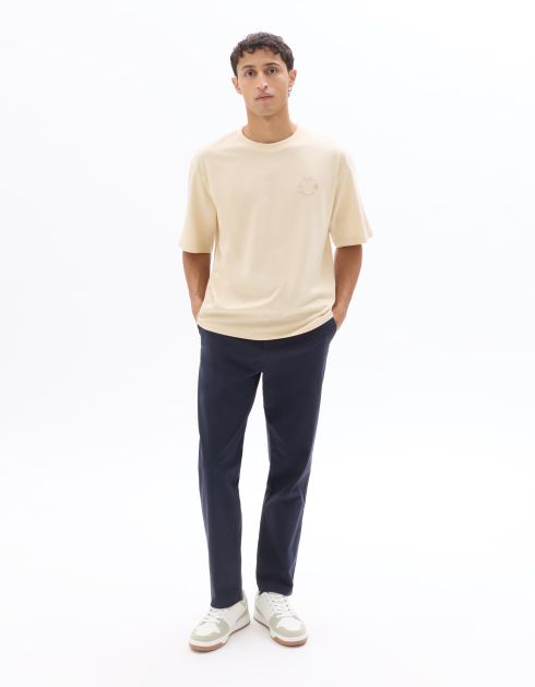 T-shirt oversize col rond 100% coton imprimé naïf - beige