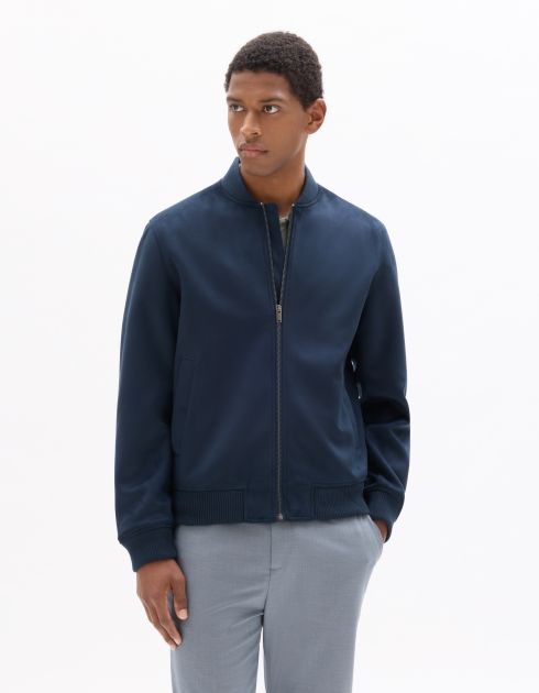 Blouson bomber en faux daim - marine