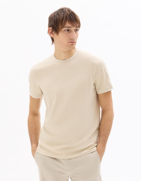 T-shirt regular col rond piqué - beige