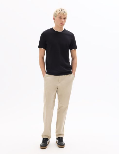 T-shirt regular col rond piqué - noir