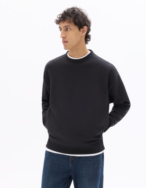 Sweat loose col rond interlock - noir