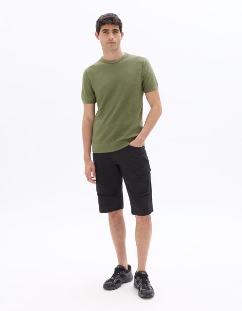 T-shirt slim col rond en maille - vert