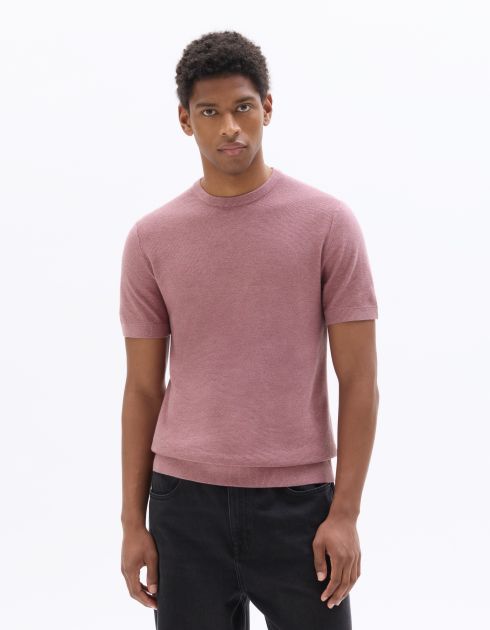 T-shirt slim col rond en maille - rose