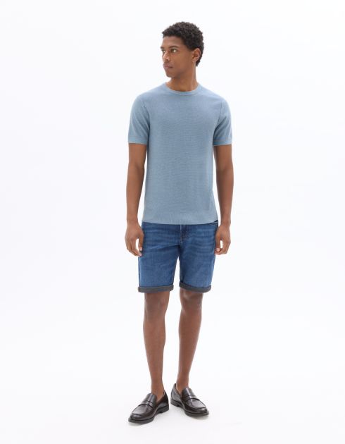 T-shirt regular col rond en maille - bleu