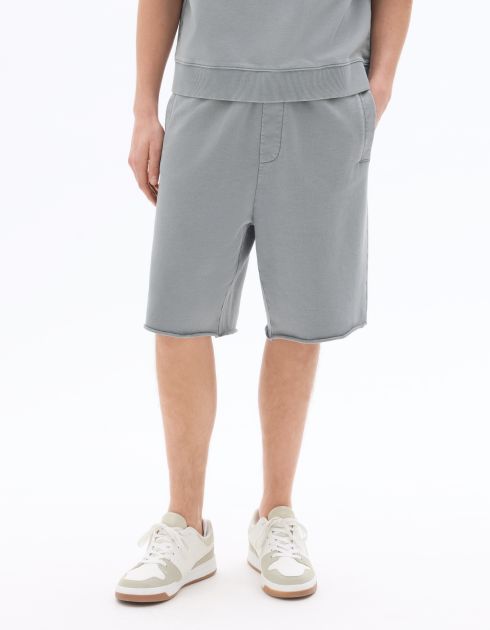 Bermuda uni effet délavé 100% coton - bleu