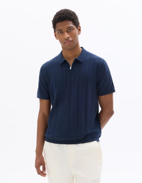 Polo col zippé rayé - marine