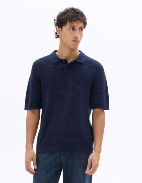 Polo regular 100% coton en maille gaufré - bleu marine