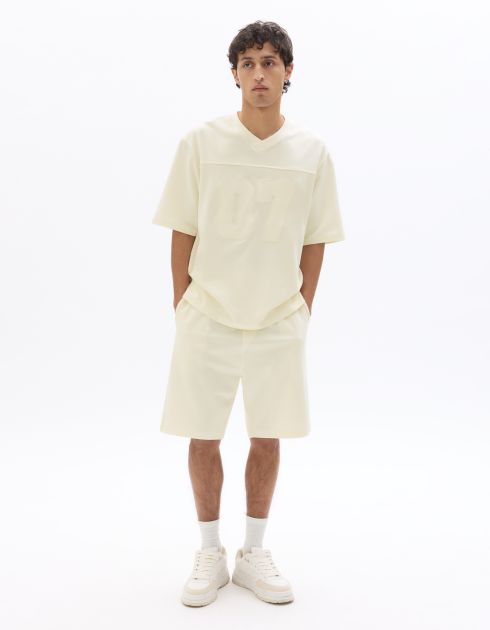 T-shirt oversize col V brodé 07 en interlock - blanc