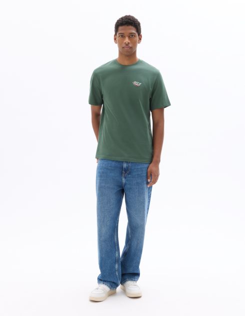 T-shirt boxy col rond 100% coton imprimé nature morte - vert