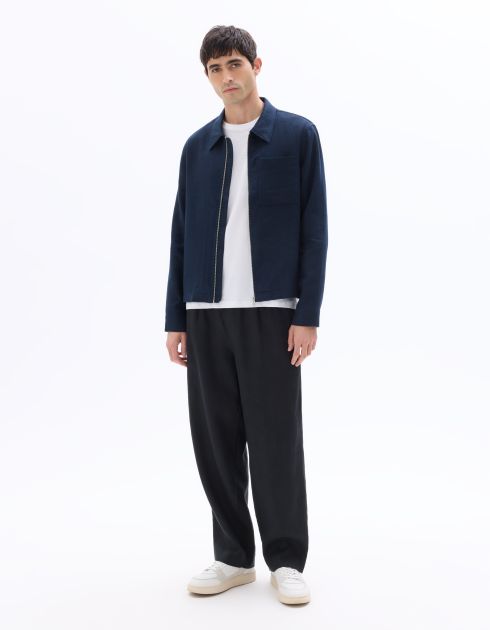 Blouson 100% lin poche plaquée - bleu
