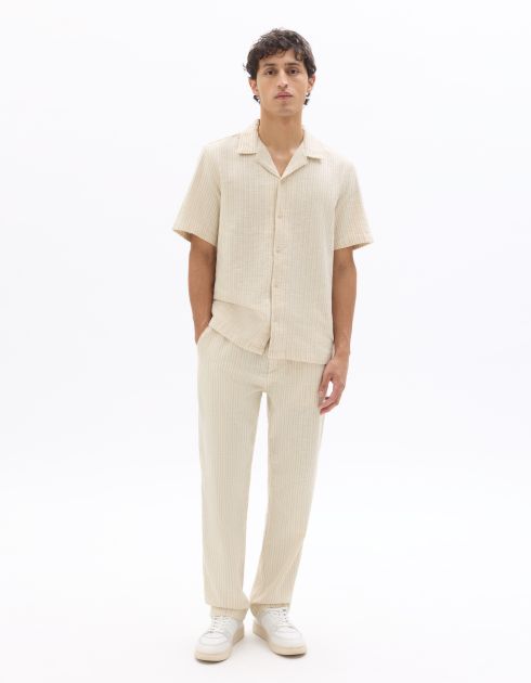 Pantalon straight texturé et rayé - écru