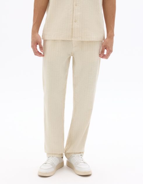 Pantalon straight texturé et rayé - écru