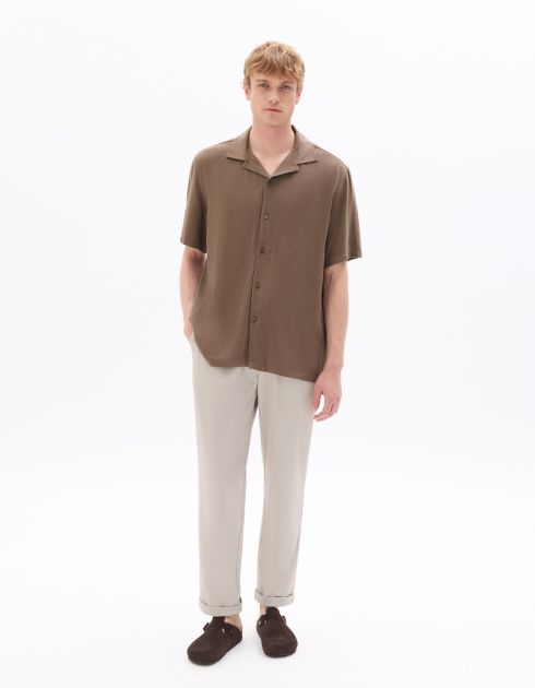 Chemisette relax viscose lin - marron clair