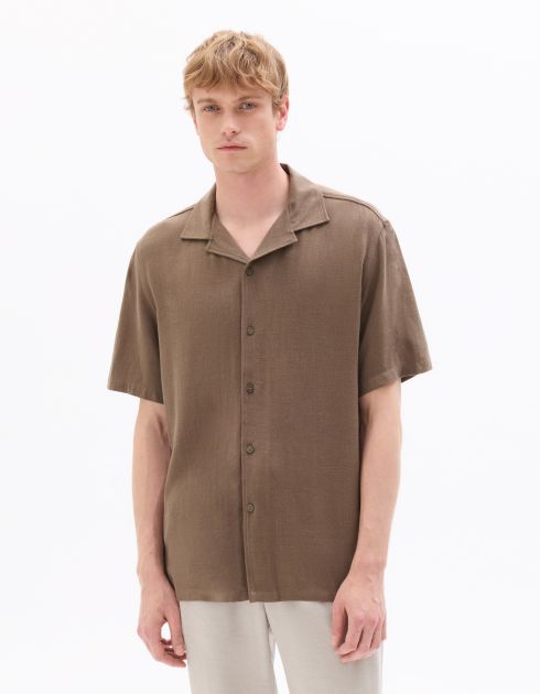 Chemisette relax viscose lin - marron clair