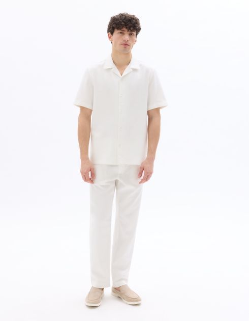 Pantalon relax texturé 100% coton - blanc