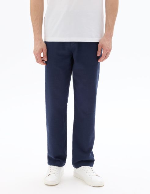 Pantalon relax texturée 100% coton - marine