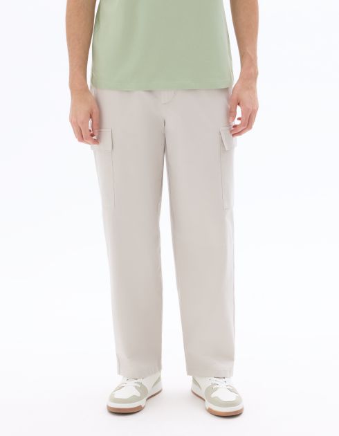 Pantalon cargo baggy coton stretch - beige