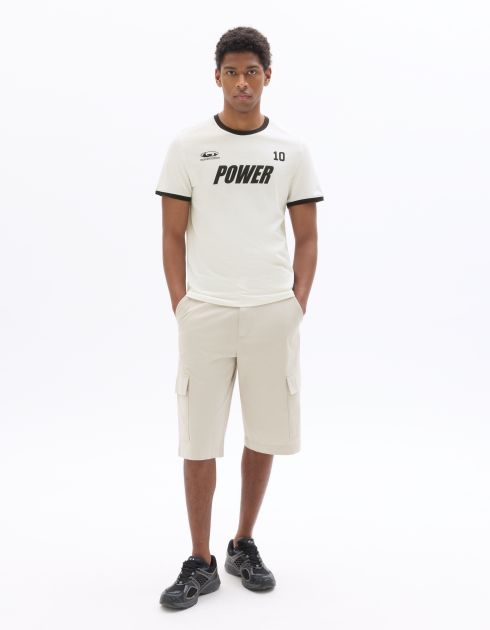 Bermuda cargo baggy coton stretch - beige