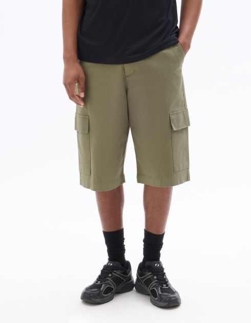 Bermuda cargo baggy coton stretch - kaki