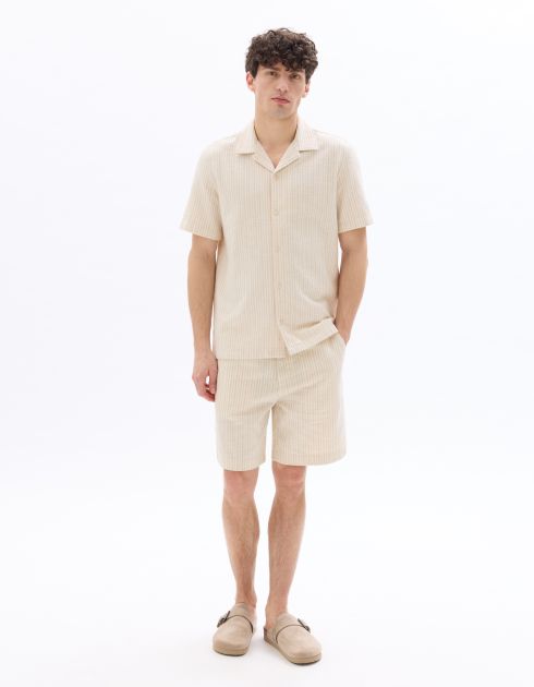 Bermuda en maille rayé -  beige