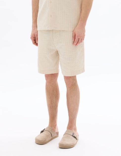 Bermuda en maille rayé -  beige