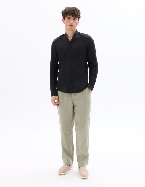 Chemise regular col montant 100% lin - noir
