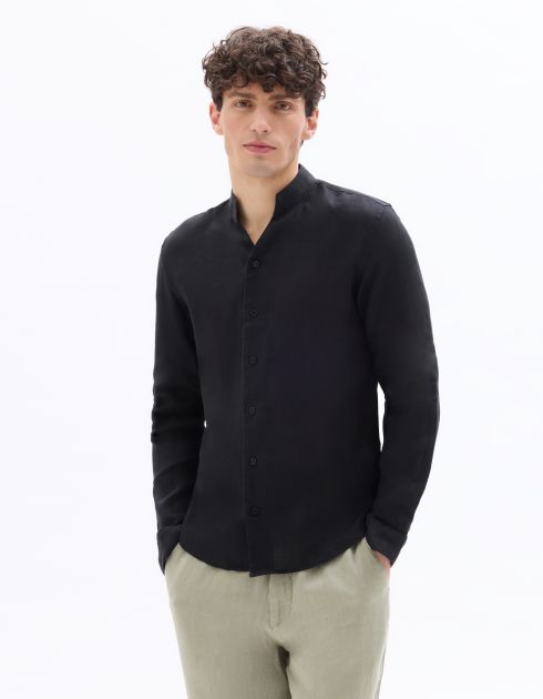 Chemise regular col montant 100% lin - noir