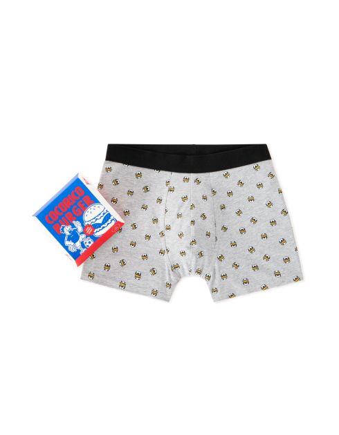 Boxer à motifs ballon de foot en forme d'hamburger - gris chiné