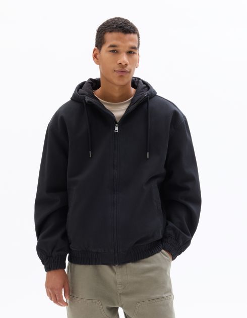 Veste à capuche loose 100% coton - noir