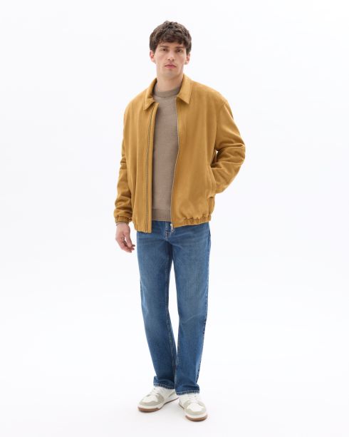 Veste effet daim col bomber - marron
