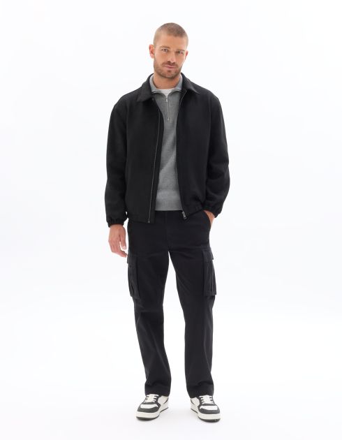 Veste effet daim col bomber - noir